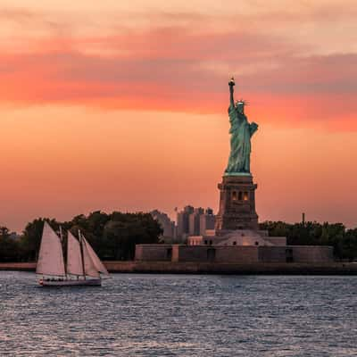 Sunset at the Statue of Liberty, USA