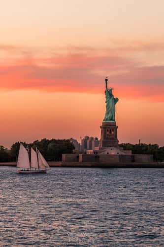 Sunset at the Statue of Liberty