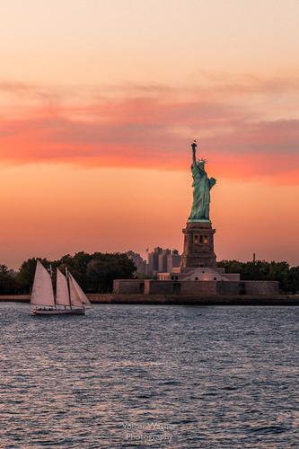 Sunset at the Statue of Liberty