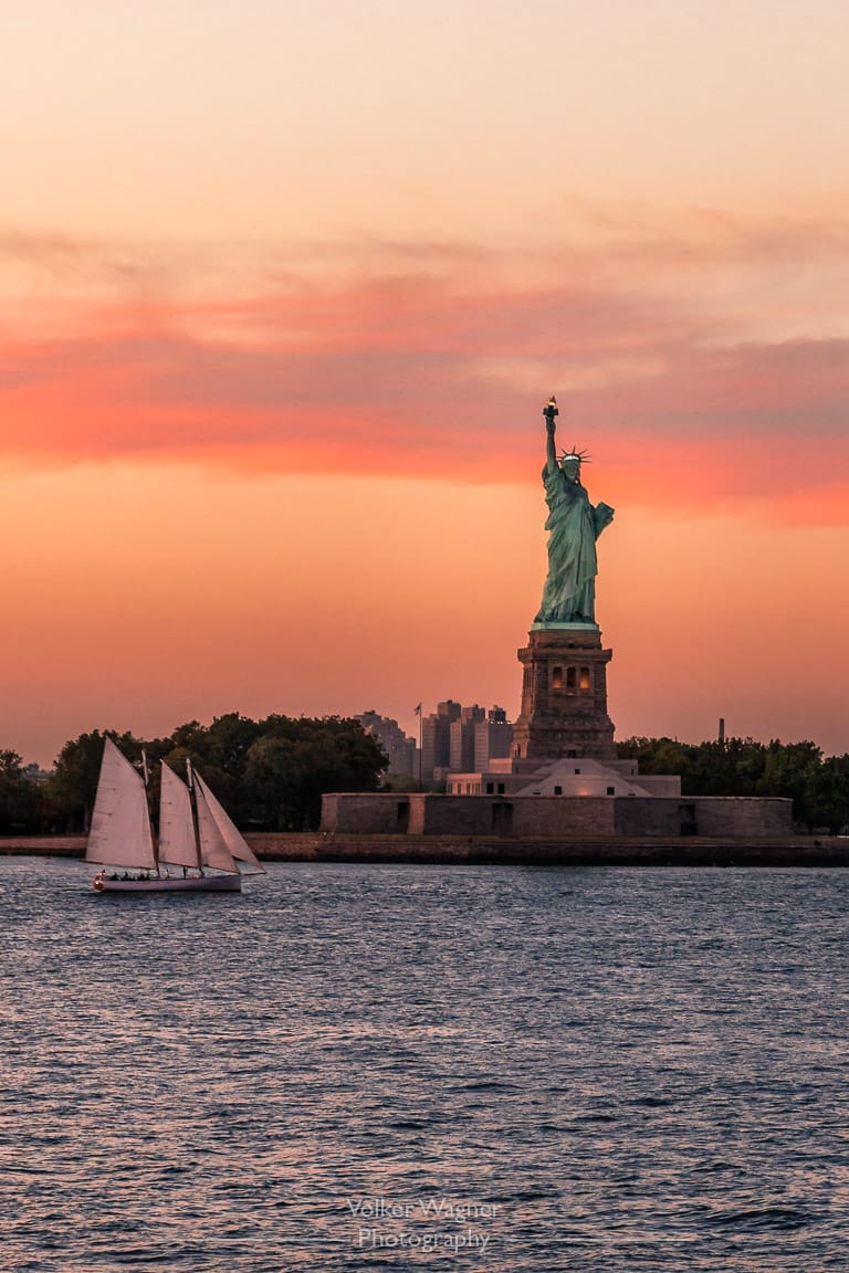 Sunset at the Statue of Liberty, USA