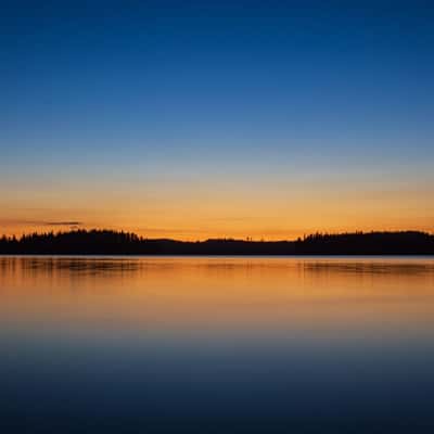 Sunset on 'private beach' on canoe trip, Sweden