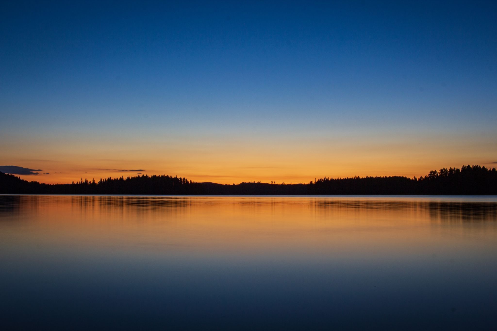 Sunset on 'private beach' on canoe trip, Sweden