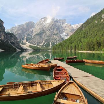 The Pier at Lago di Braies Prager Wildsee, Dolomites, Italy