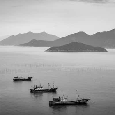 Three ships late afternoon Xiapu, China