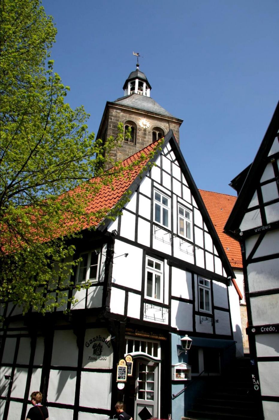 Traufenhaus und ev. Kirche in Tecklenburg, Germany