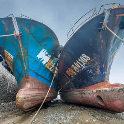 Two boats beached Xishan Xiapu, China