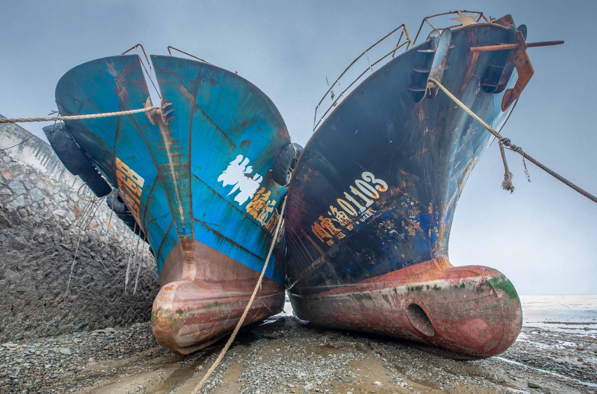 Two boats beached Xishan Xiapu, China