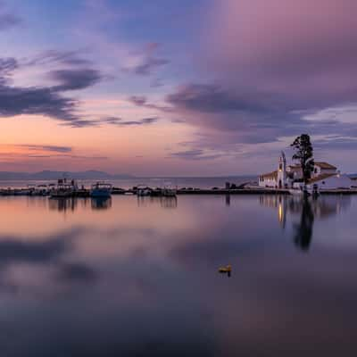 Vlacherna church from another perspective, Corfu island, Greece