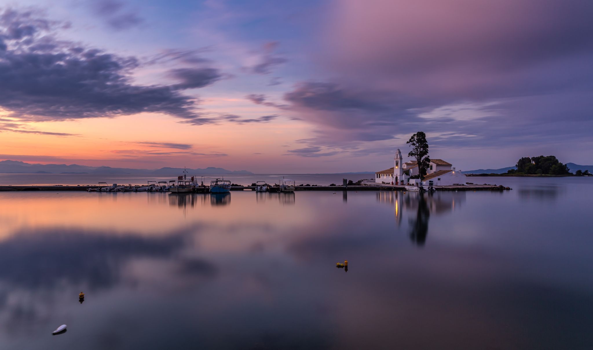 Vlacherna church from another perspective, Corfu island, Greece