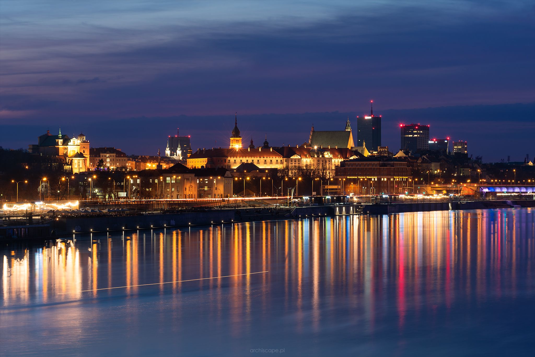 Warsaw Old Town panorama from Świętokrzyski Bridge, Poland