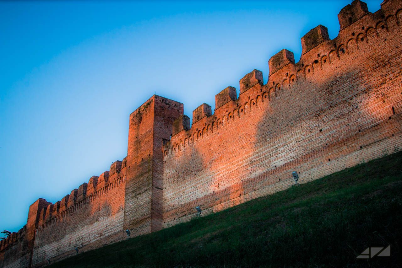 Cittadella walls from the river, Italy