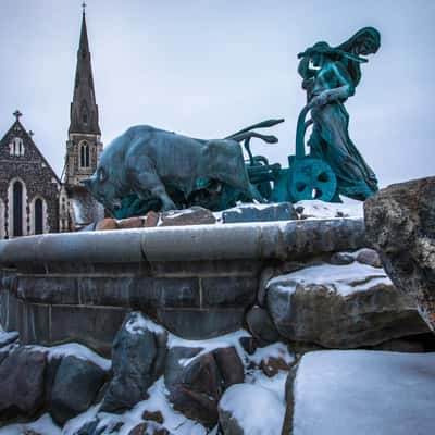 Copenhagen St Albans Church and Gefion Fountain, Denmark