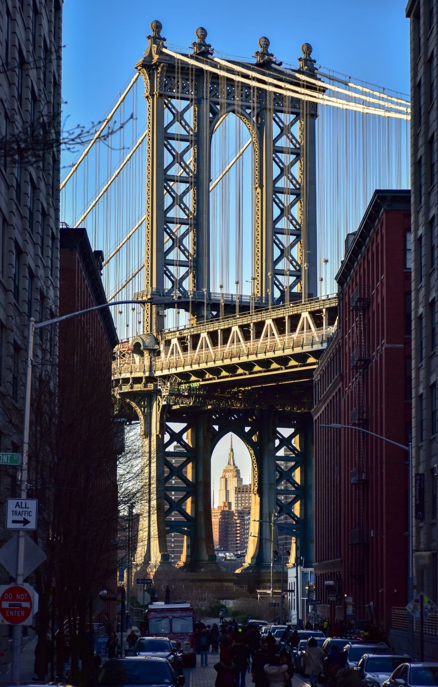 Manhattan Bridge from Washington St., New York City, USA