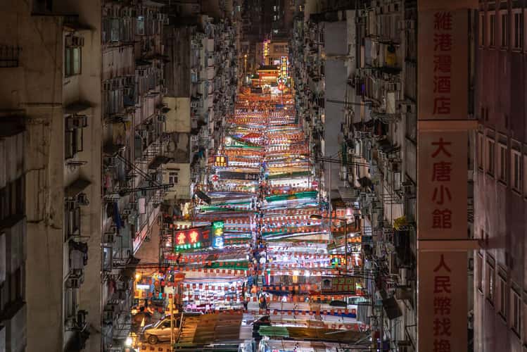 Temple Street Night Market [Aerial view]