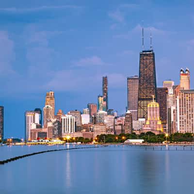 View of downtown Chicago from Fullerton Beach, USA