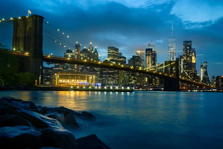 Brooklyn Bridge skyline from Pebble Beach, New York City