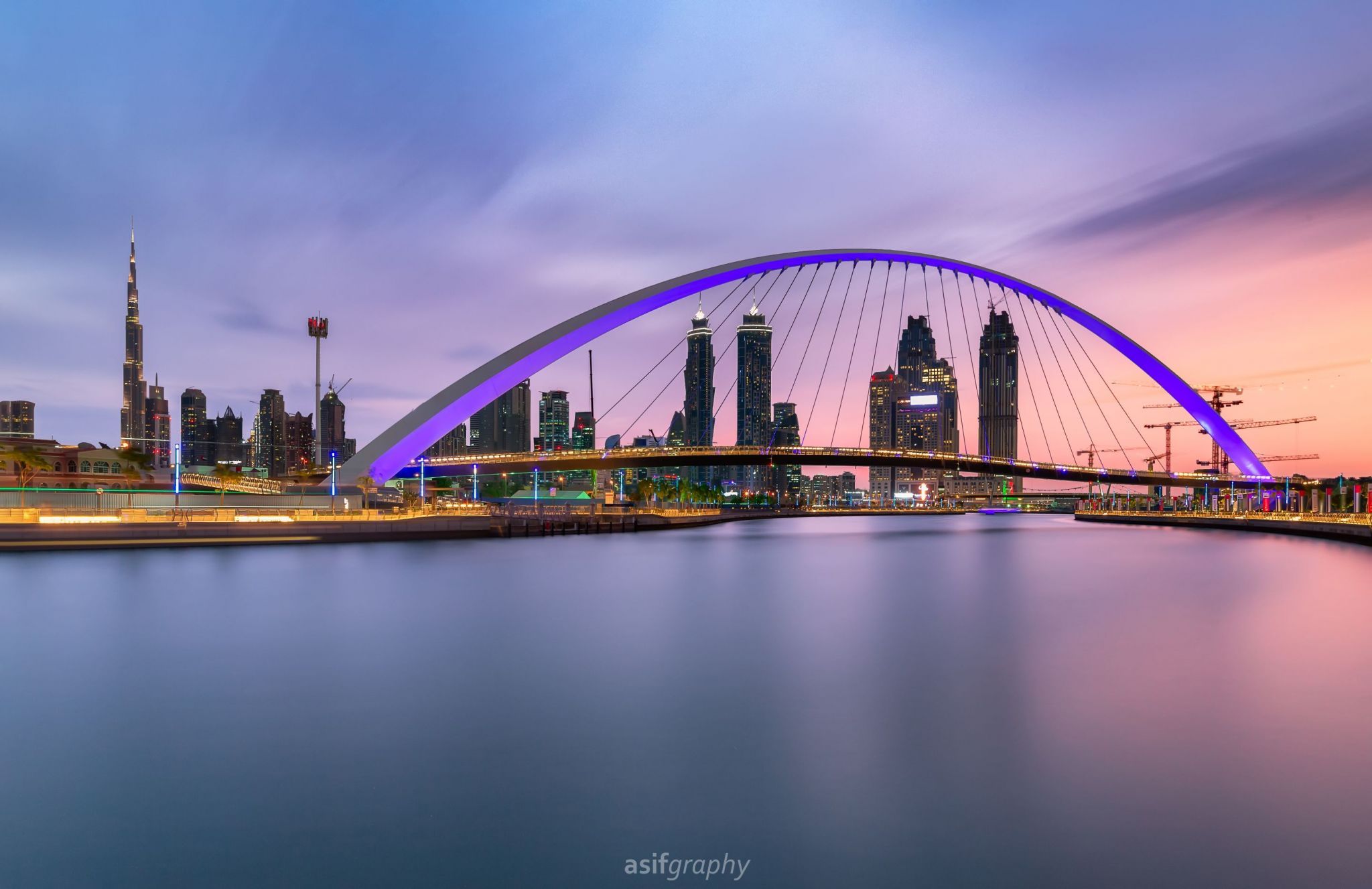 Dubai Water Canal with the Tolerance Bridge, United Arab Emirates