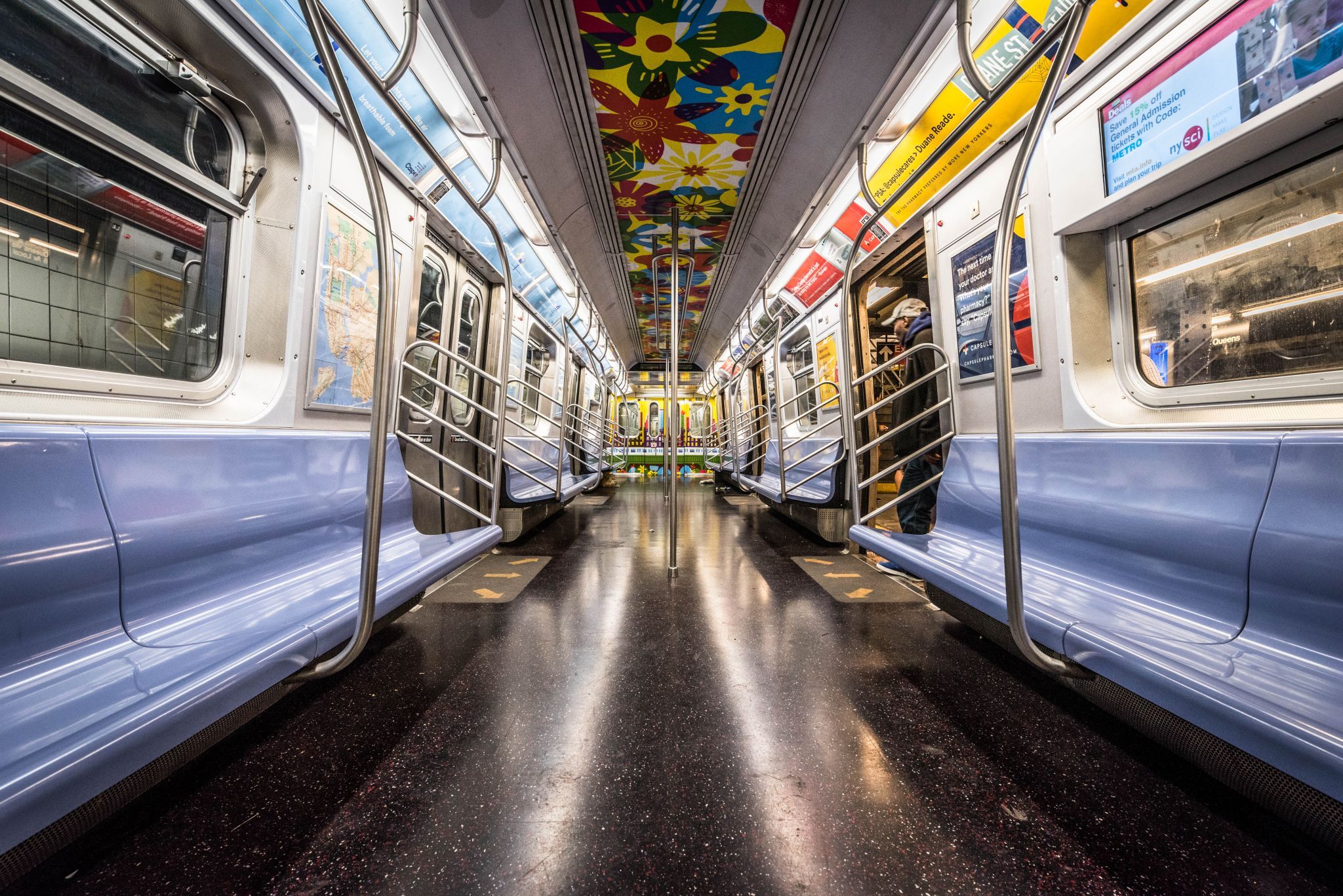 Empty E-Train at World Trade Center, New York City, USA
