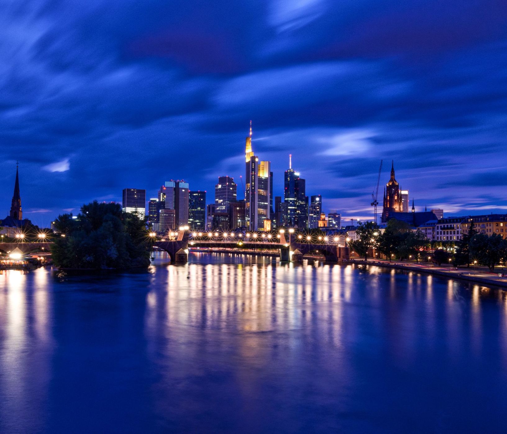 View from “Deutschherrenbridge“, Frankfurt am Main, Germany
