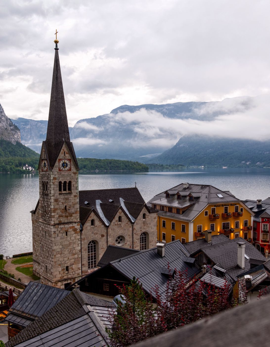 View of Hallstatt Lutheran Church, Austria