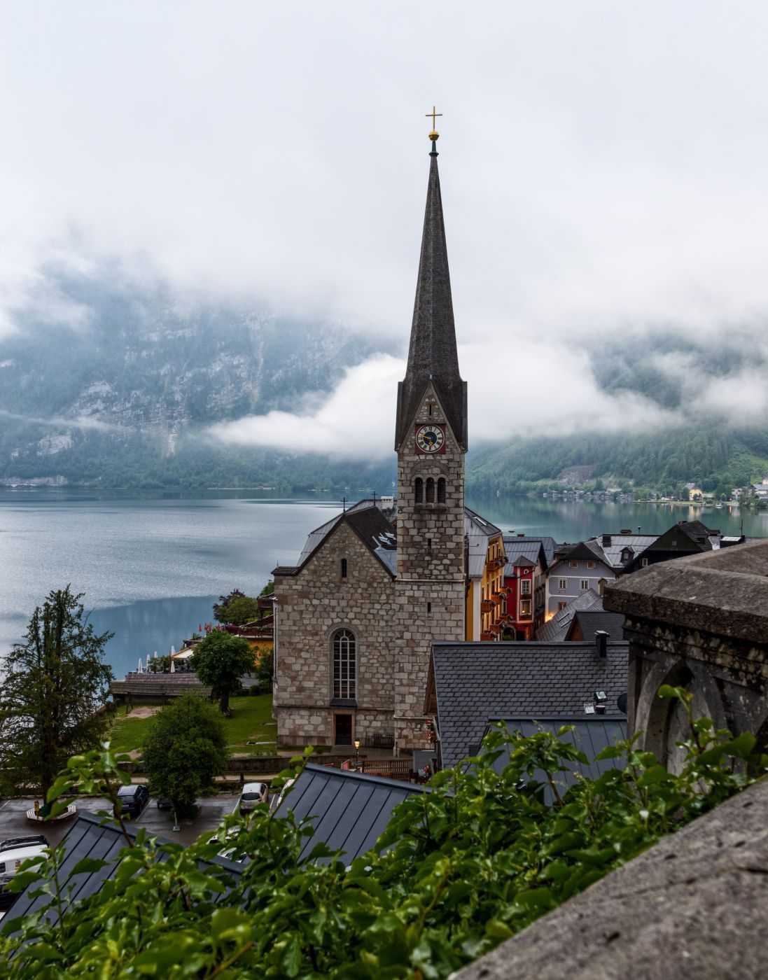 View of Hallstatt Lutheran Church, Austria