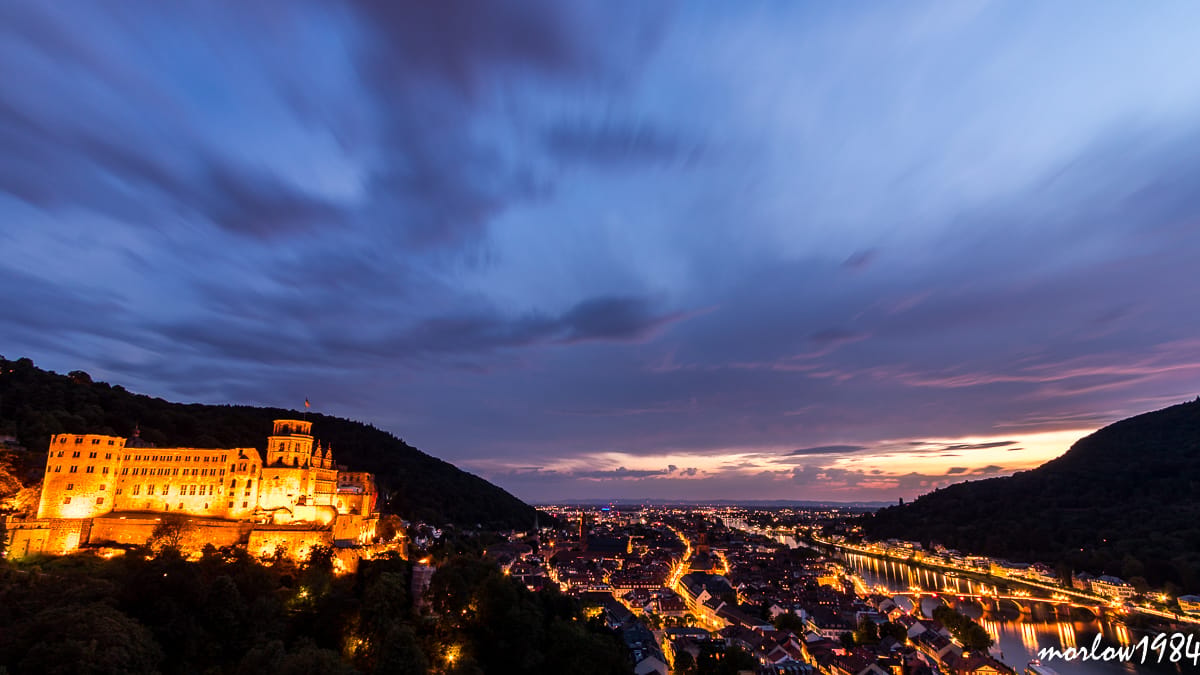 View of Neckar river and the old bridge, Germany
