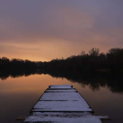 Landing stage at the fish pond near Kissing, Germany