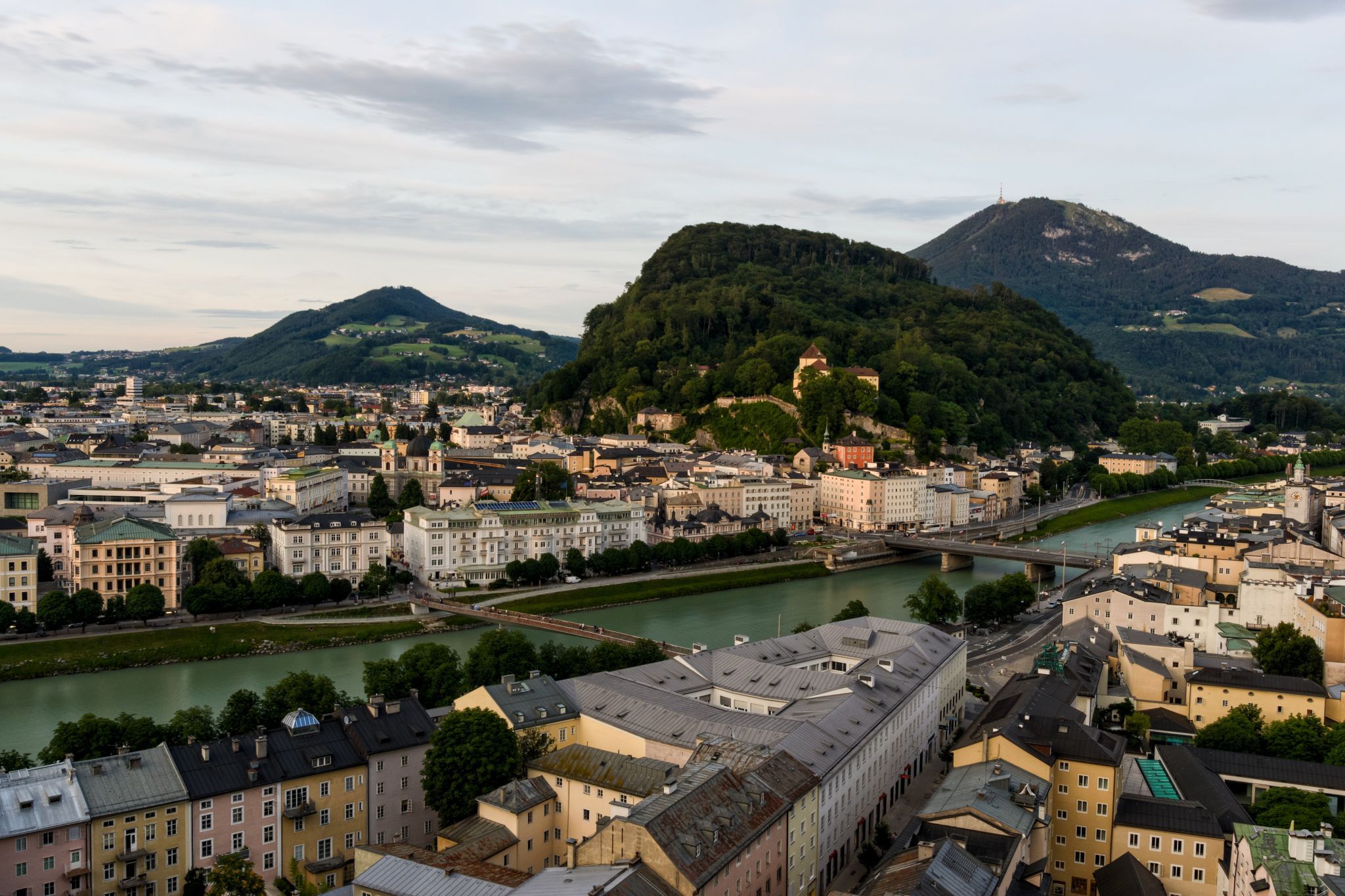 Old town of Salzburg from Mönchsberg, Austria