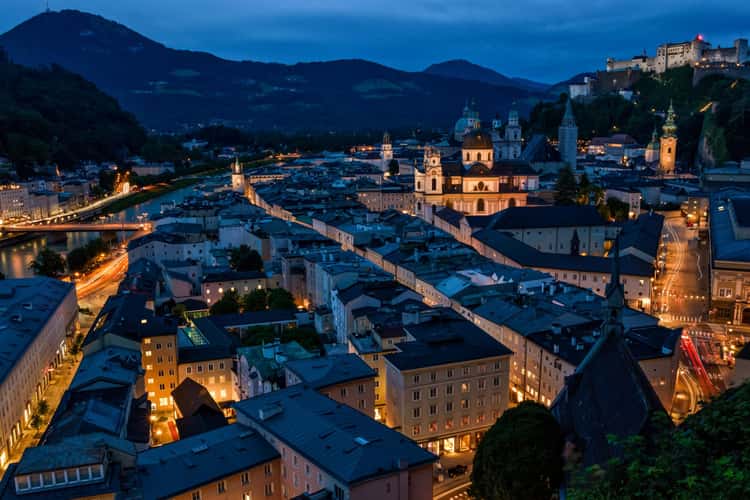Old town of Salzburg from Mönchsberg