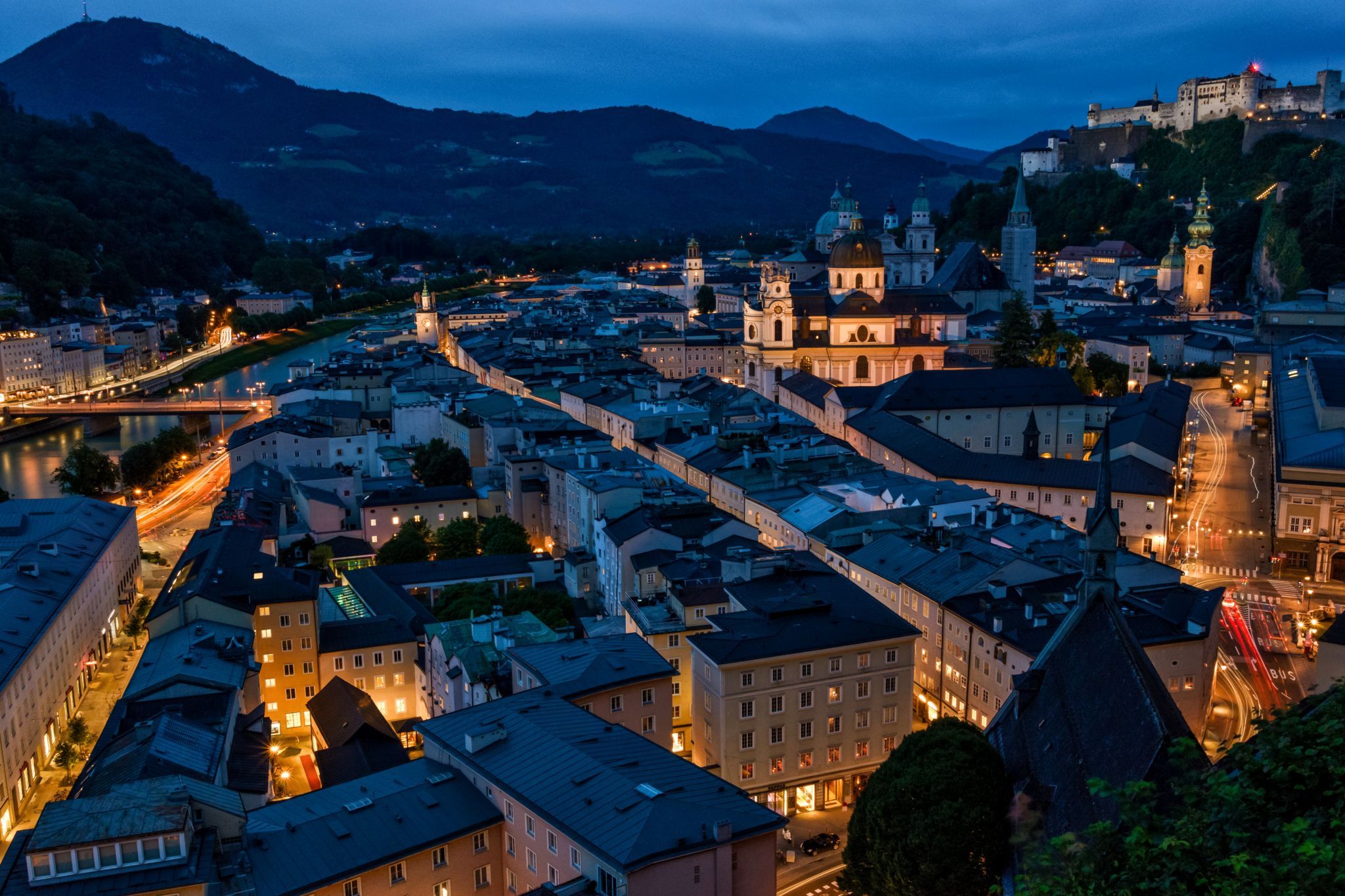 Old town of Salzburg from Mönchsberg, Austria