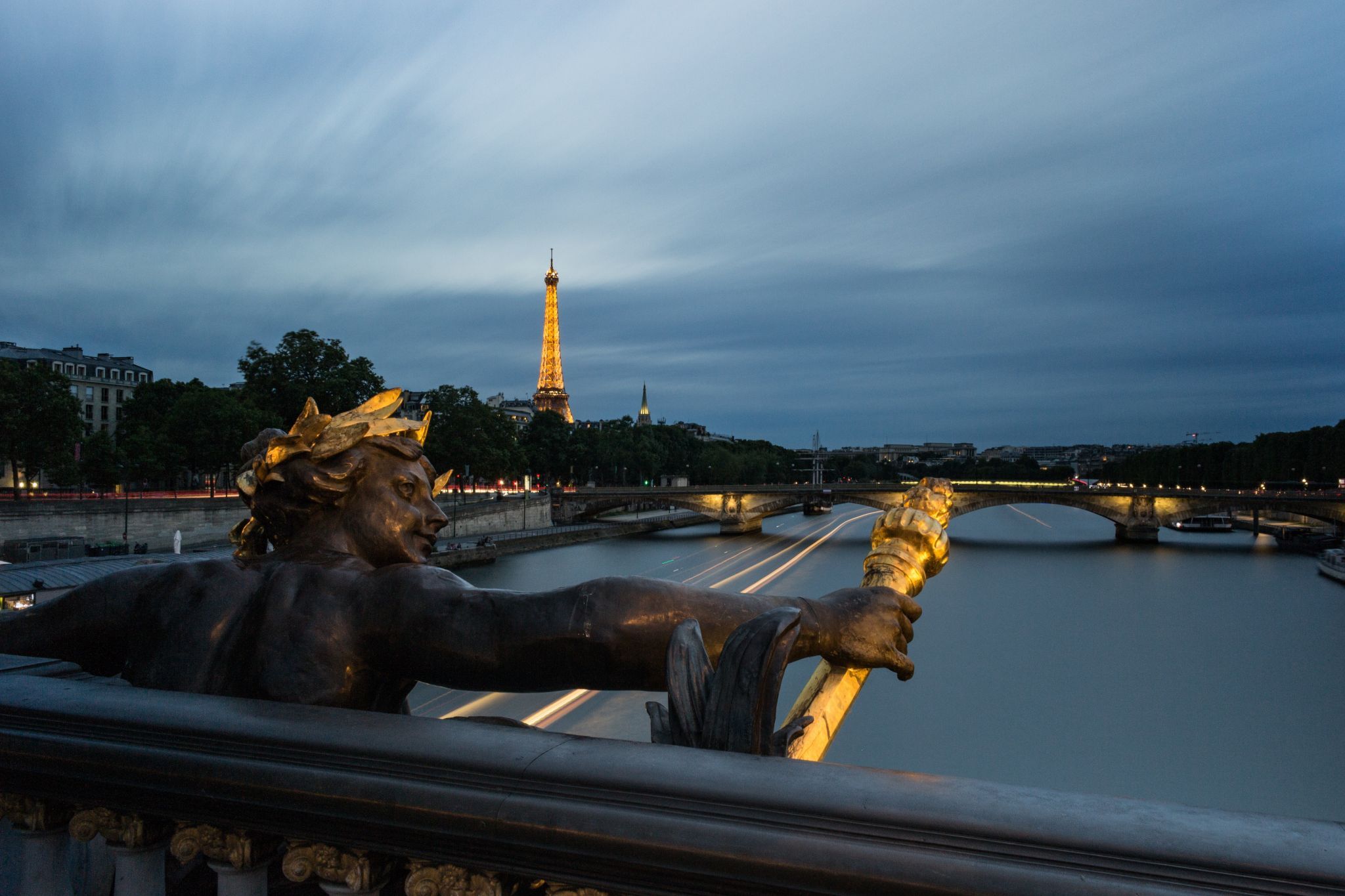 Paris at Night from Pont Alexandre III, France