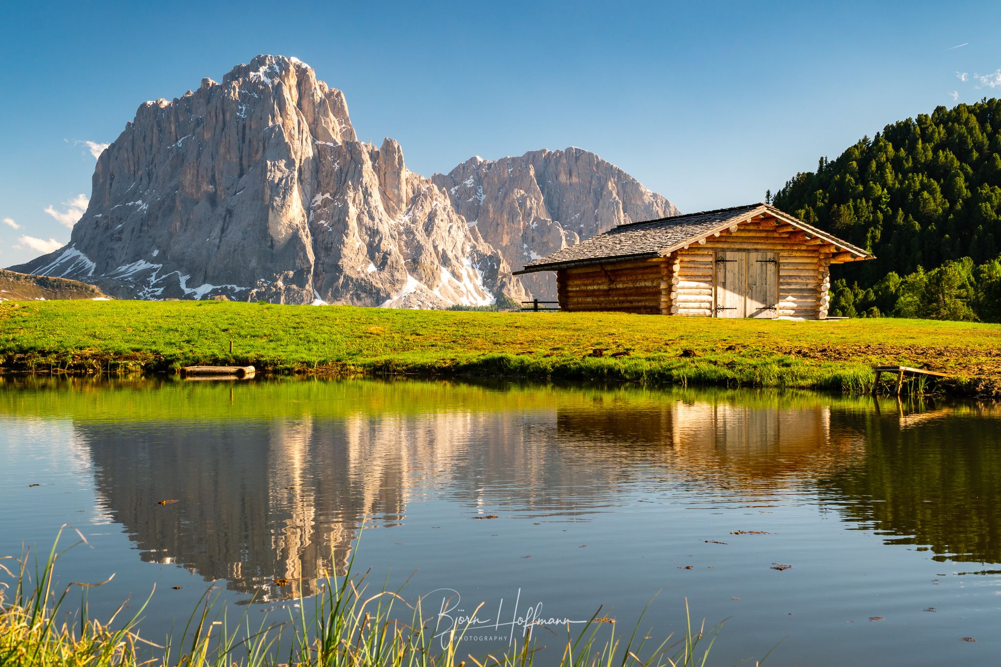 Pond with a view, Seceda, Italy
