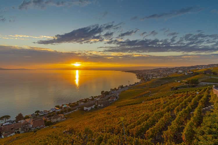 Sunset over Leman lake from Grandvaux,