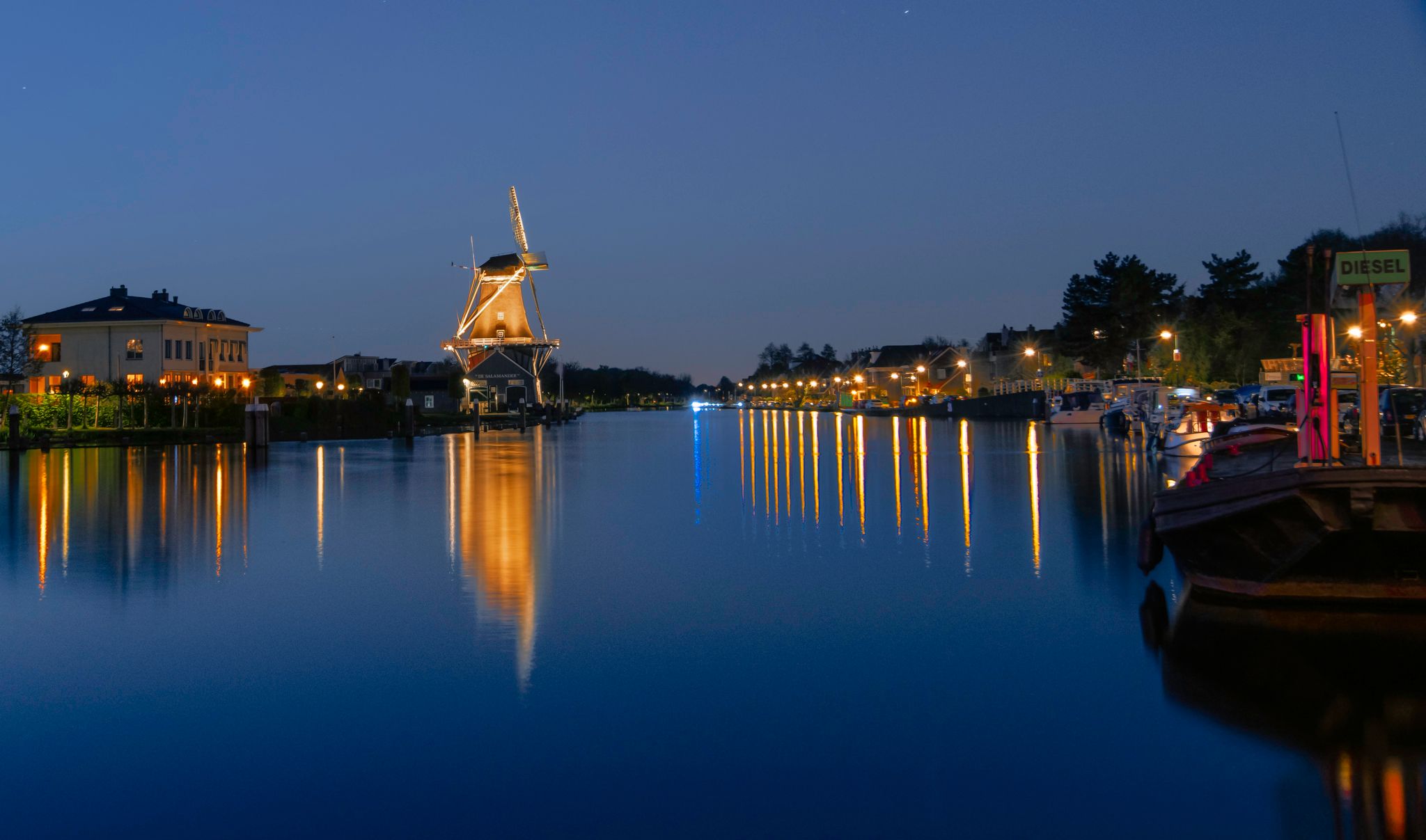 Wood saw mill De Salamander during Blue Hour, Netherlands