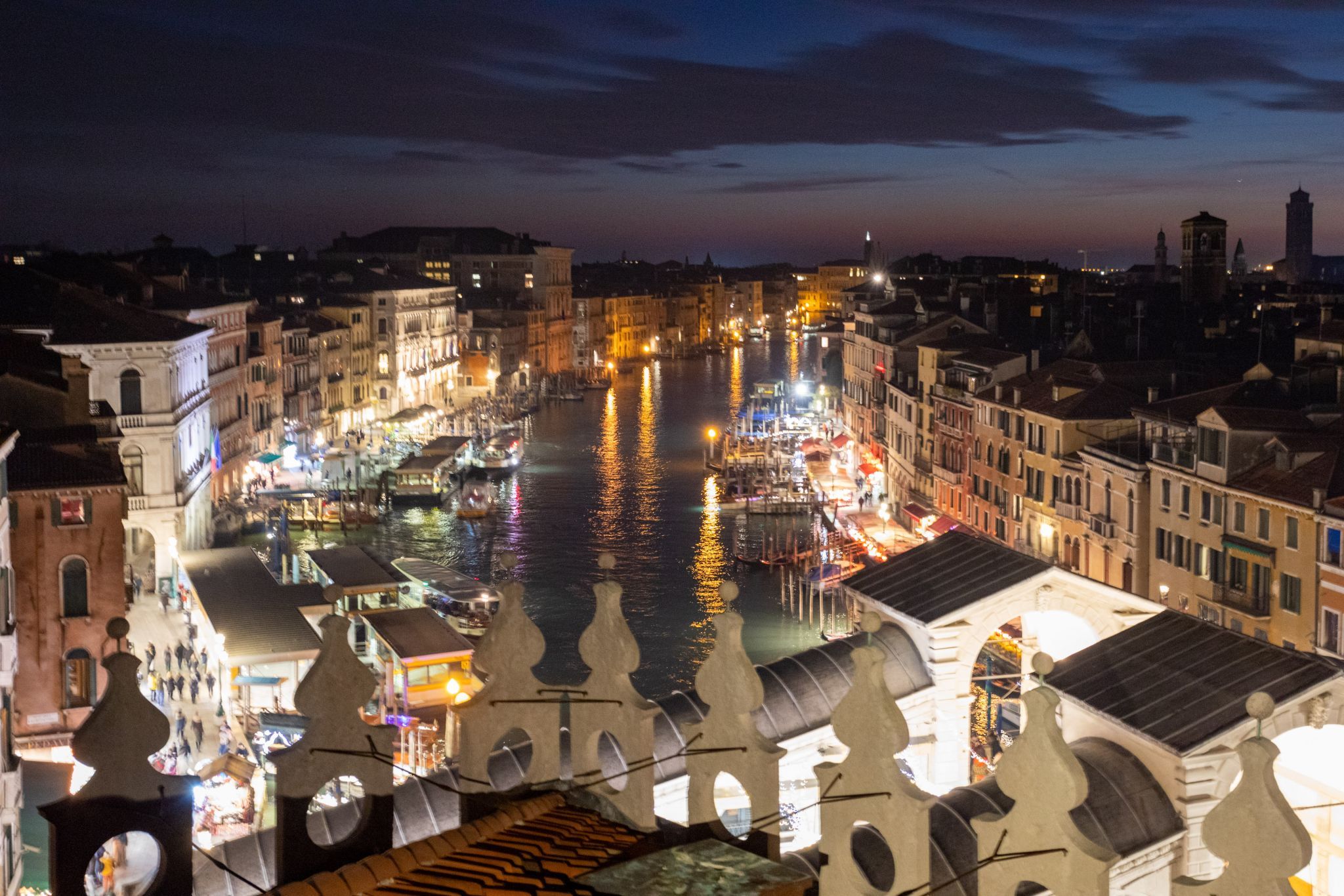An evening on the roof terrace of T Fondaco dei Tedeschi, Venice, Italy
