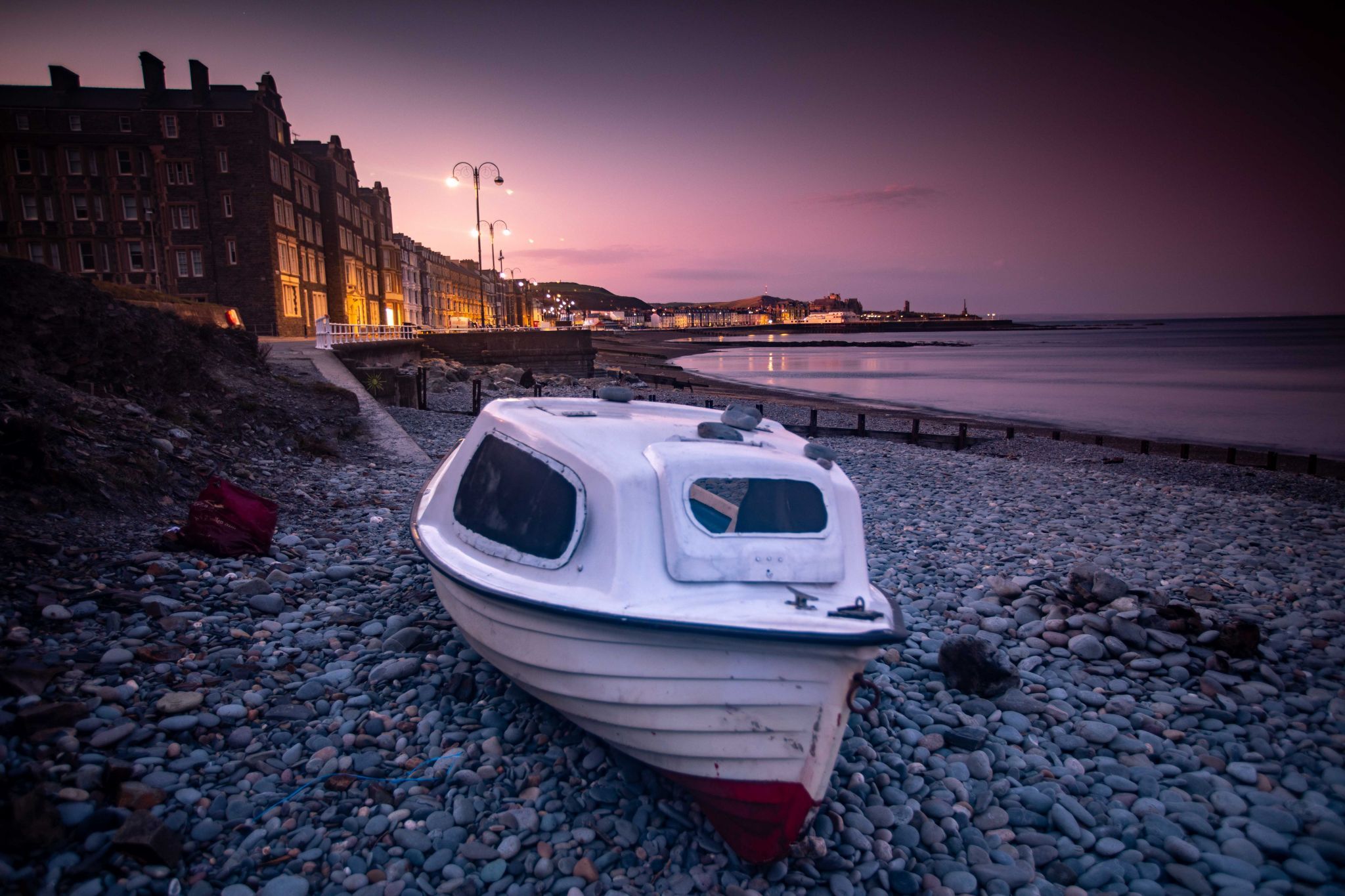 Aberystwyth Sunrise Boat on the beach Wales, United Kingdom