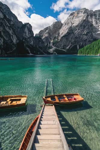 View from the Pier at Lago di Braies Prager Wildsee, Dolomites
