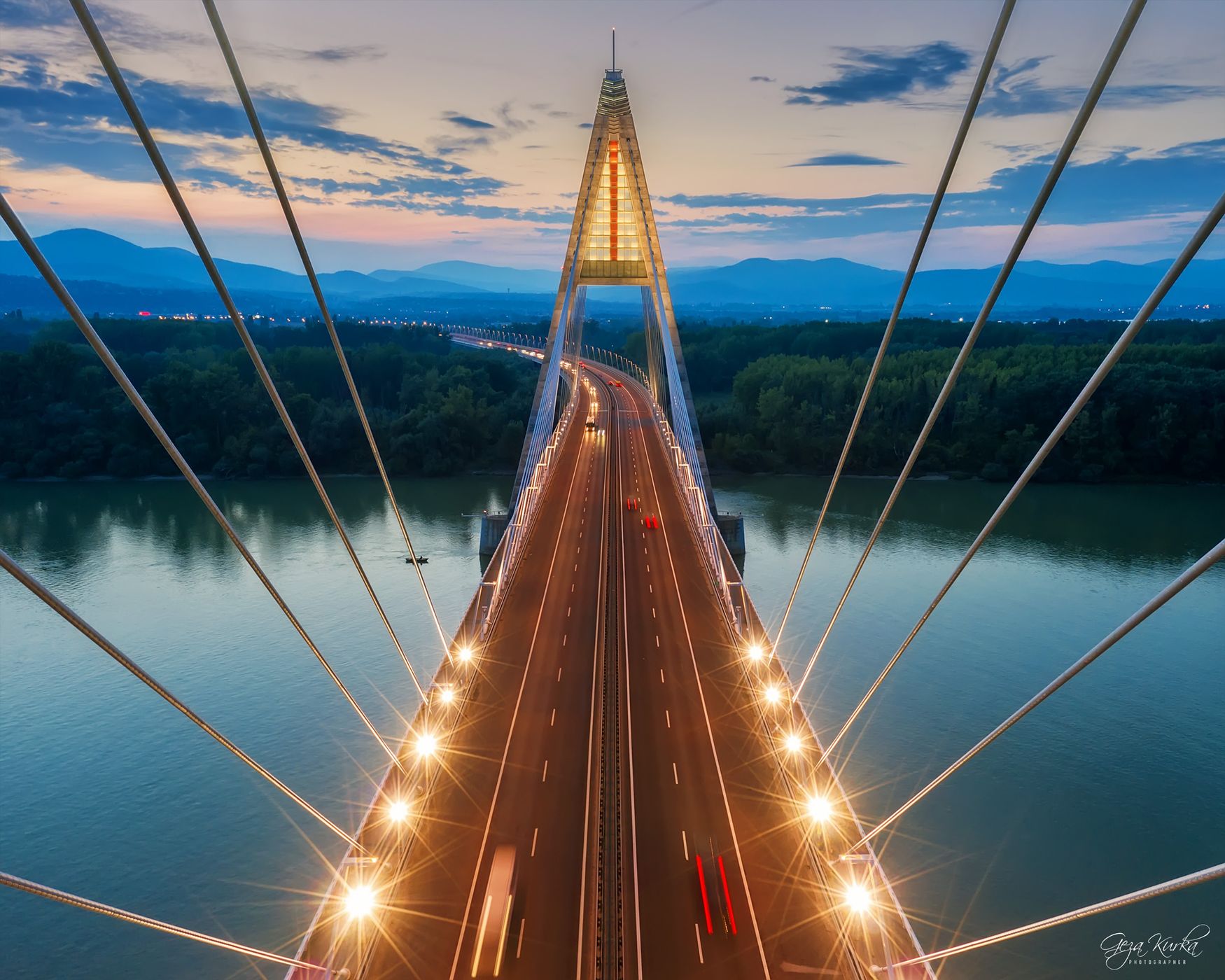 Megyeri Bridge in border of Budapest, Hungary
