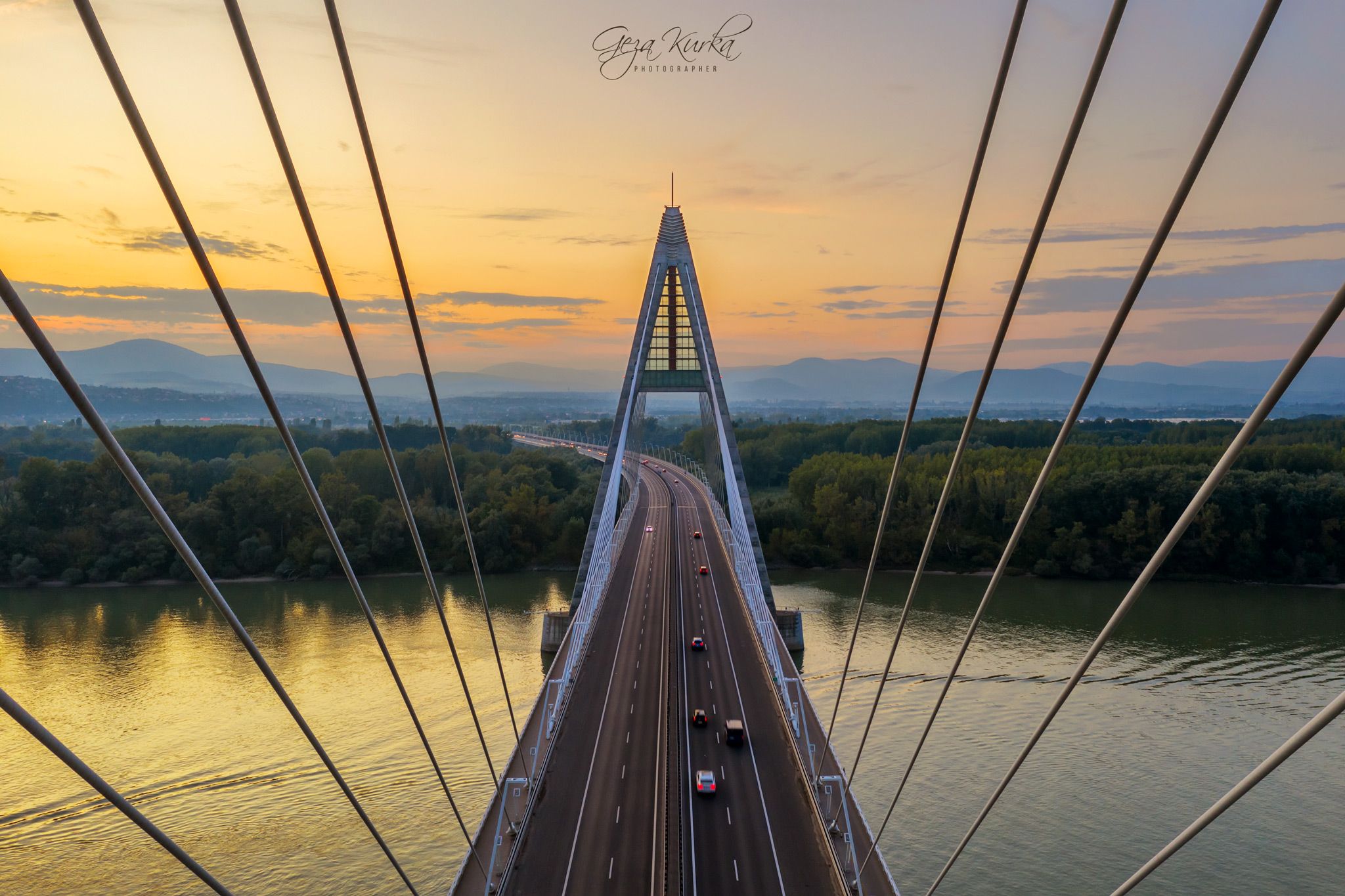 Megyeri Bridge in border of Budapest, Hungary