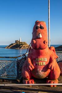 Mumbles pier dragon and lighthouse Wales