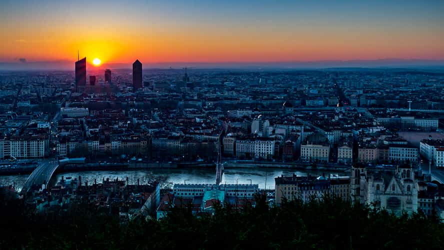 Panoramic view on Lyon's Presqu'ile from the Fourviere hill