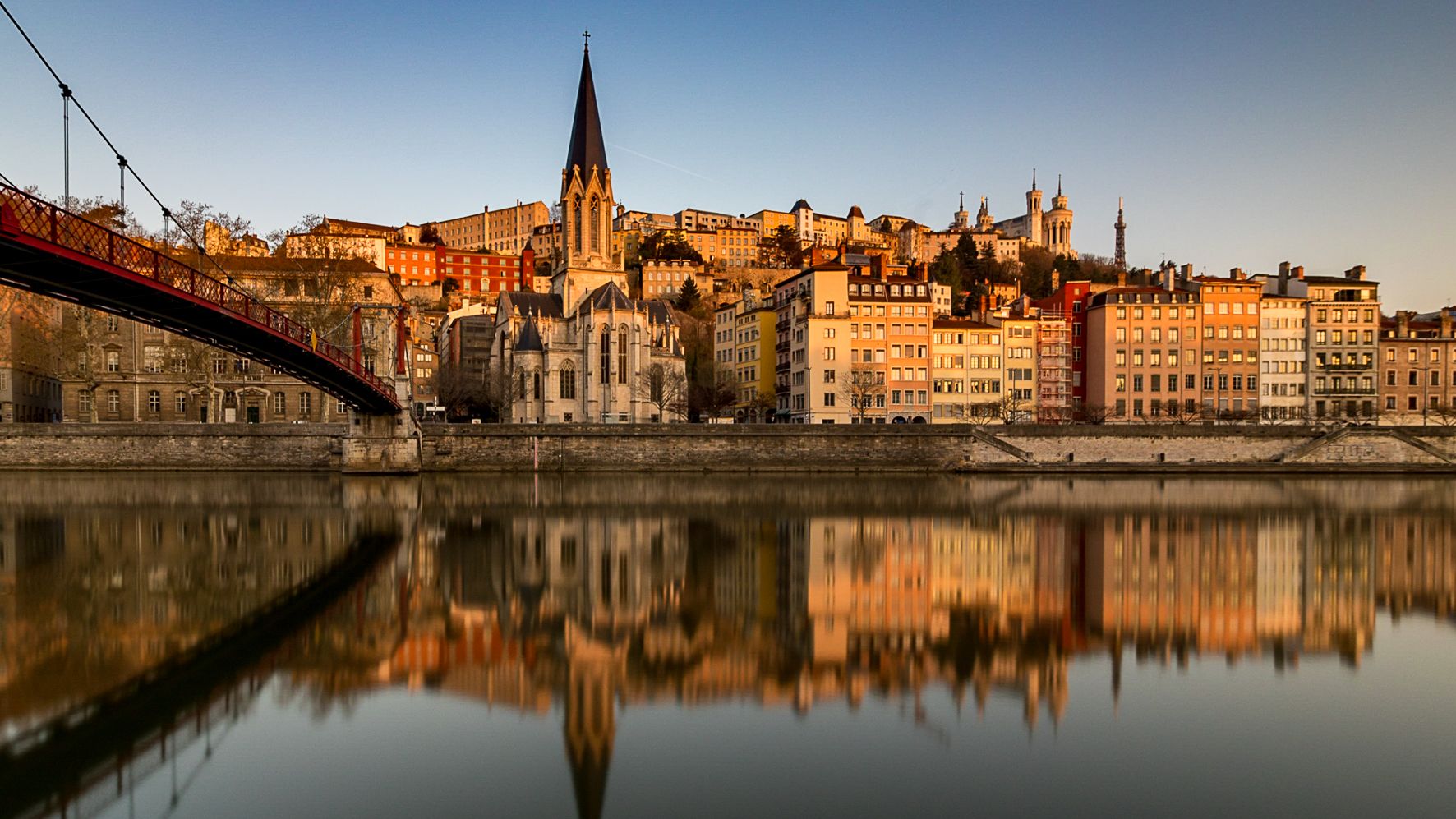 Footbridge and Eglise Saint-Georges, Lyon, France