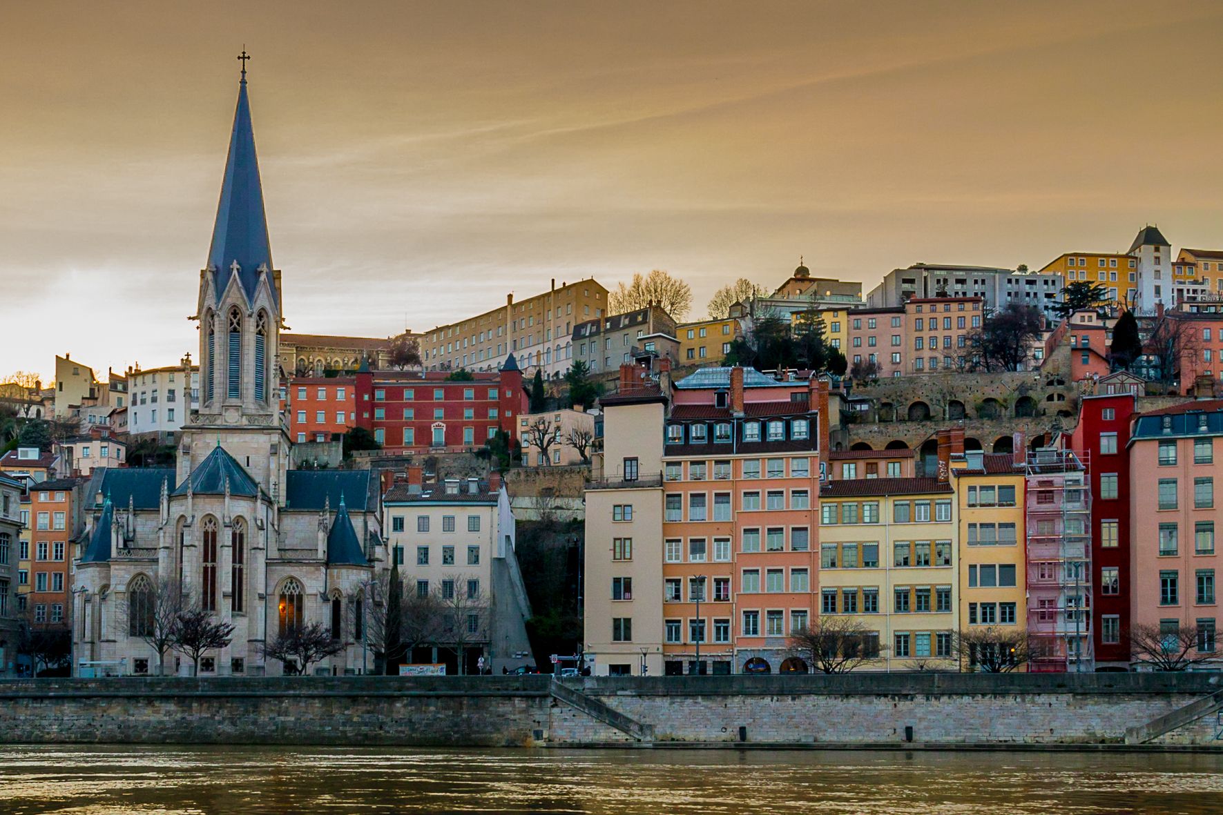 Footbridge and Eglise Saint-Georges, Lyon, France