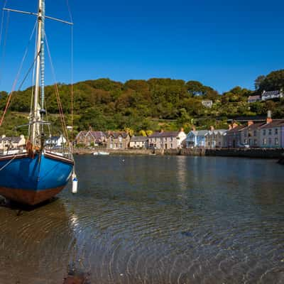 Sailing boat on the wharf Fishguard Wales, United Kingdom