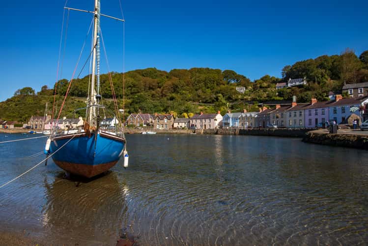 Sailing boat on the wharf Fishguard Wales