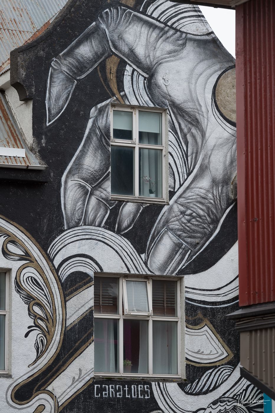 Big hand painting on main street, Iceland