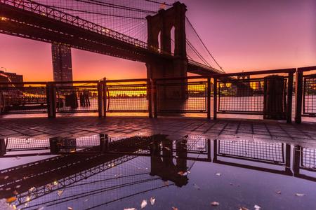 Brooklyn Bridge pre dawn reflection New York City