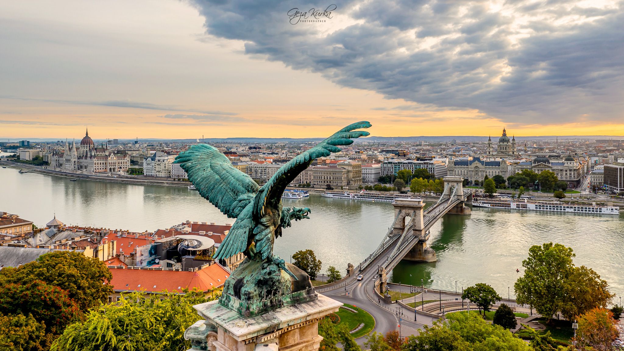 Budapest cityscape with turul bird, Hungary