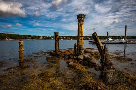 Carved Poles in the Harbour, Belfast, Maine