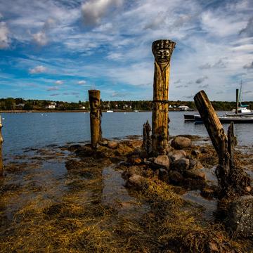 Carved Poles in the Harbour, Belfast, Maine, USA